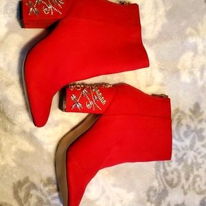 Red suede bedazzled boots
